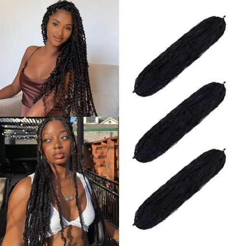 Vista 40 de Cabello para Trenzas Marley Twist de 10 pulgadas Negro 3 Paquetes Cabello Afro Twist Elástico Preseparado para Locs Suaves Cabello Spring Twist
