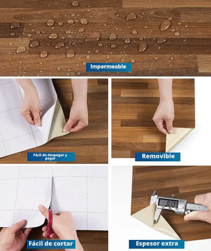 Vista 4 de FunStick Papel de contacto grueso de bloque de carnicero para encimeras, impermeable, autoadhesivo, papel tapiz de madera marrón, papel de contacto
