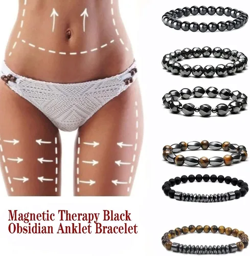 Vista 7 de INENIMARTJ Tobillera de obsidiana negra antihinchazón, terapia magnética, pulsera de tobillo de obsidiana negra para mujeres y hombres, pulsera