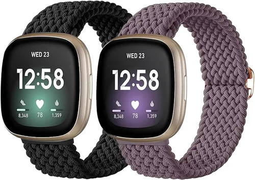 Vista 15 de Paquete de 2 bandas impermeables compatibles con Fitbit Versa 3/Fitbit Versa 4/Fitbit Sense/Sense 2, pulseras deportivas clásicas de repuesto suaves