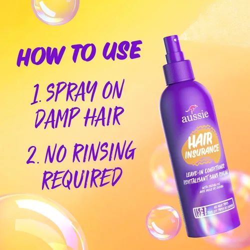 Vista 4 de Aussie Hair Insurance - Acondicionador sin enjuague en aerosol, control del encrespamiento, suavizante con jojoba y algas marinas, tratamiento