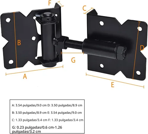 Vista 4 de Bisagras de hardware de puerta de cierre automático, resistentes para vallas de madera/vinilo/PVC, ajustable en 90 grados, con tornillos