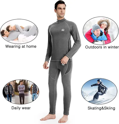 Vista 7 de MEETWEE Conjunto de ropa interior térmica para hombre, equipo de esquí de invierno, forro polar, capa base larga, cálida, parte superior e inferior