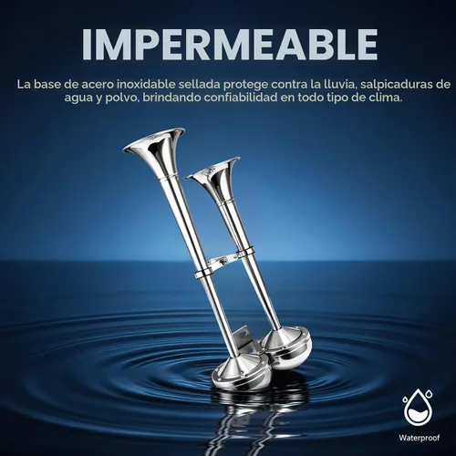 Vista 8 de FARBIN Bocina de barco impermeable de acero inoxidable doble trompeta Tubo doble de acero inoxidable