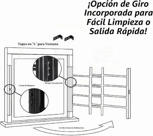 Vista 2 de Grisham PP SPAG Barras de Seguridad para Ventanas con Salida de Liberación Rápida, (Negro, 3 Barras) 14''H x 22''- 42'' de Ancho Ajustable Guardas