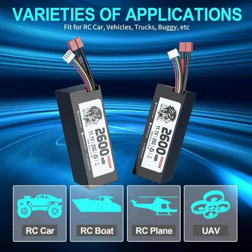 Vista 6 de Hosim Batería Lipo 3S 11.1V 2600mAh 25C RC Car Lipo Baterías Hard Case T-Plug Li-po Batería para 1/8 1/10 1/14 Escala de Alta Velocidad Vehículos RC