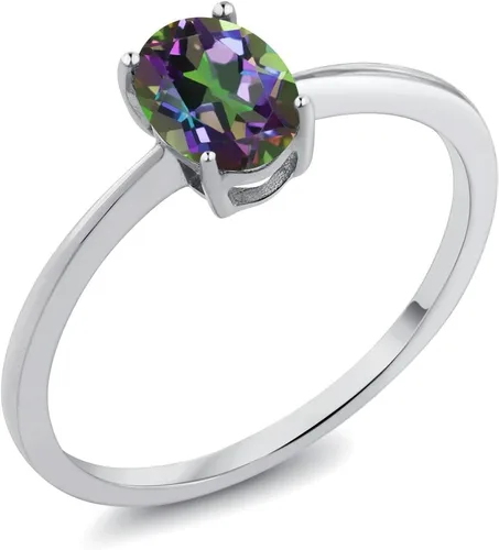 Vista 62 de Gem Stone King Anillo de compromiso solitario con piedra preciosa de oro blanco de 10 quilates, ovalado, 0.27 x 0.19 pulgadas, anillo de promesa