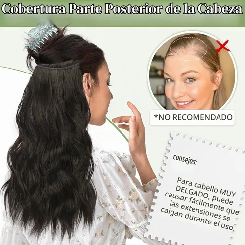 Vista 6 de KooKaStyle Extensiones de cabello de alambre invisible con diadema transparente, tamaño ajustable, 4 clips de seguridad, largo, ondulado, alambre