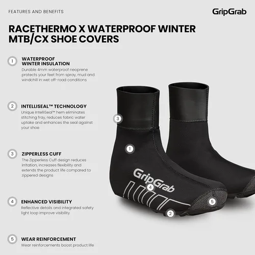 Vista 2 de Cubrezapatillas para bicicleta GripGrab RaceThermo X, impermeables para invierno, para ciclismo de grava, MTB, para clima frío, de neopreno