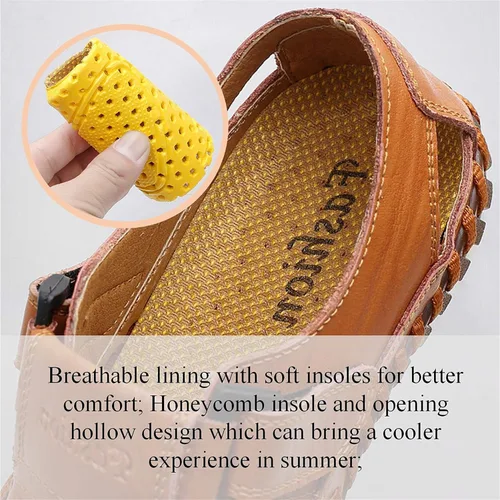 Vista 2 de Moodeng Sandalias deportivas para hombre con puntera cerrada, zapatos de pescador de cuero para verano, playa, mocasines transpirables