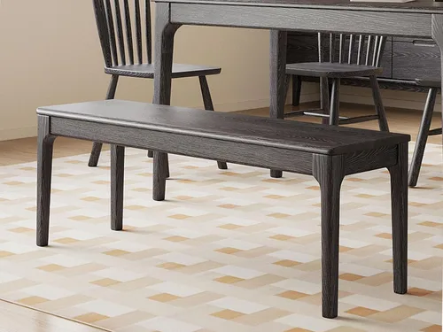 Vista 3 de Banco de comedor, banco de madera de roble macizo, mesa de comedor para interiores, hogar, dormitorio, extremo de cama, restaurante, muebles Negro
