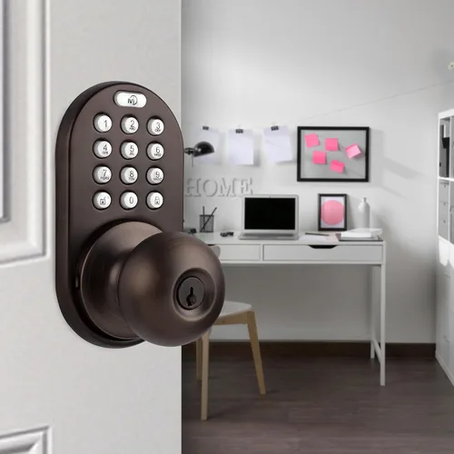 Vista 2 de MiLocks TKK-02OB: cerradura digital para puerta con teclado electrónico, bronce aceitado, teclado con función de bloqueo Bronce frotado con aceite