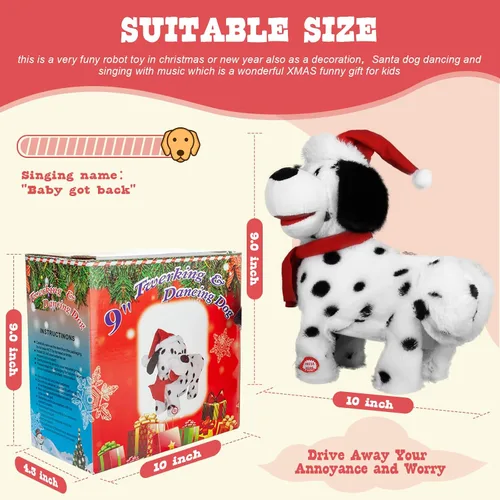 Vista 5 de Gfilay Juguete de Perro de Papá Noel que se Agita, Cachorro de Peluche que Canta y Baila, Juguete de Peluche Animado de Navidad, Divertida Figura