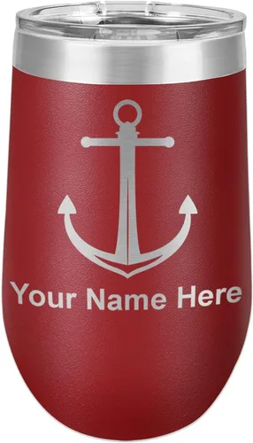 Vista 18 de LaserGram Vaso de vino de acero inoxidable de doble pared, ancla de barco, grabado personalizado incluido (negro)