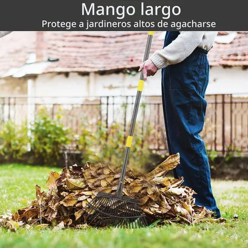 Vista 3 de Rastrillo para hojas, rastrillos de jardín de 30-61 pulgadas para hojas de servicio pesado con mango largo, 25 dientes de 18" de ancho, rastrillo