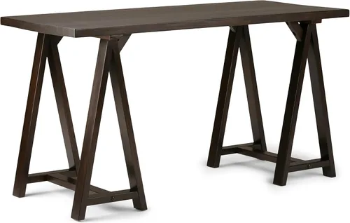 Vista 34 de Simpli Home - Sawhorse - Mesa de centro, color castaño oscuro., Pino, Distressed Grey