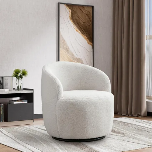 Vista 10 de Wrofly Silla giratoria de barril moderna, cómoda silla giratoria Boucle, cómoda silla redonda de chenilla, pequeña silla tapizada para sala