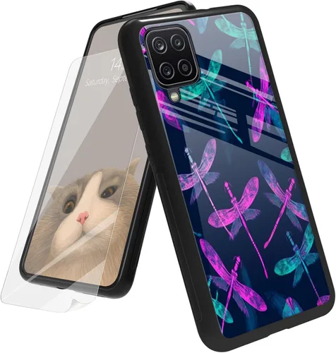 Vista 104 de Funda para Samsung Galaxy A12 5G con protector de pantalla, parte trasera de vidrio templado + TPU de silicona suave que absorbe los golpes