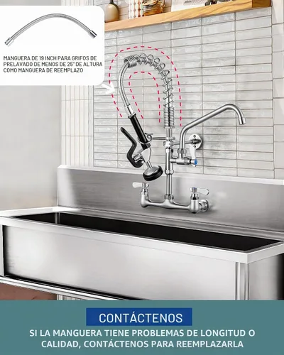 Vista 6 de ALEASHA Grifo de fregadero comercial de 21" para montaje en pared con Níquel cepillado