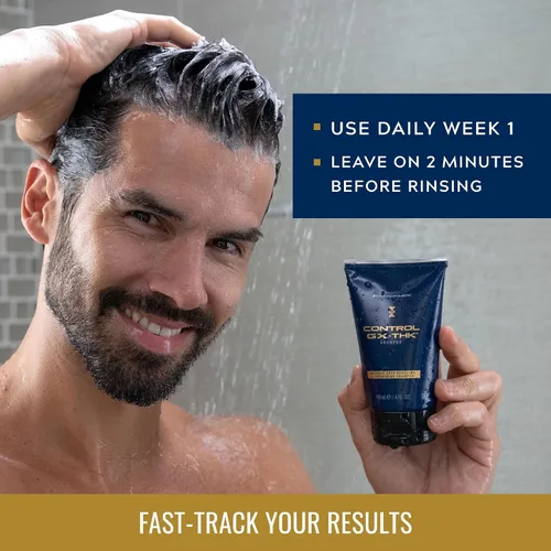 Vista 4 de Just for Men Control GX + THK Champú engrosador con reducción de canas, Champú para cabello delgado con queratina alfa, Engrosa el cabello hasta un