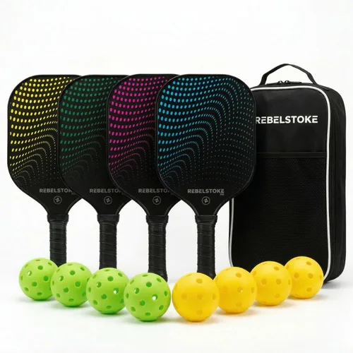 Vista 10 de Pickleball Paddles Set of 4 – Premium Fiberglass Paddle Set with 14mm Polypropylene Honeycomb Core – Complete Bundle with 8 Indoor/Outdoor Balls &