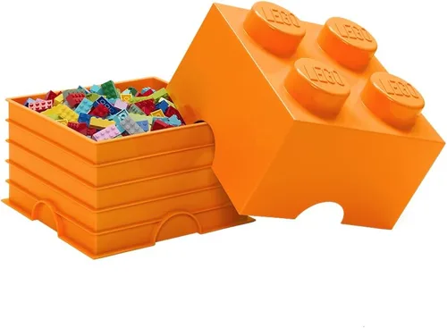 Vista 2 de LEGO Ladrillo de Almacenamiento 4 – botones Naranja – Caja de Almacenamiento de Plástico Apilable con Tapa para Niños y Adultos, Organizador