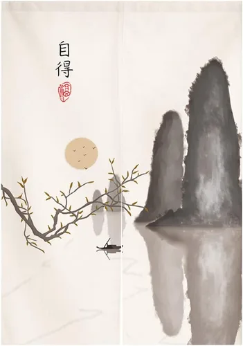Vista 8 de Tapiz japonés Noren para puerta, cortina tradicional china de la riqueza de la fortuna para puerta, pintura de flores, decoración del hogar, 29 x 35