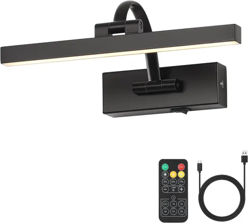 Vista 10 de DESOOP Luces de imagen para pared, funciona con pilas, iluminación artística de latón inalámbrica para pinturas, luces recargables de galería