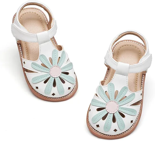 Vista 40 de Sandalias de verano para niñas con puntera abierta, sandalias planas de princesa con suela cómoda D742 Oro