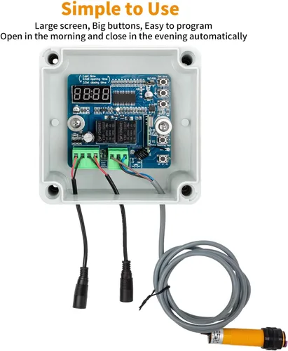 Vista 3 de Temporizador automático de puerta de gallinero, kit de abridor de puerta automático con sensor infrarrojo para evitar que el pato de pollo, el ganso