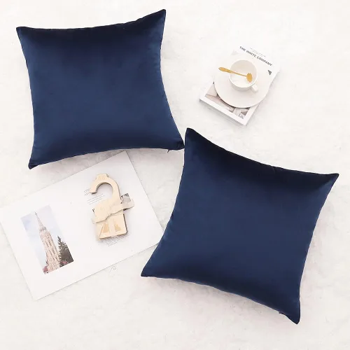 Vista 3 de Juego de 2 fundas de cojín decorativas de terciopelo suave de 18 x 18 pulgadas, color azul marino para sofá, cama y sofá