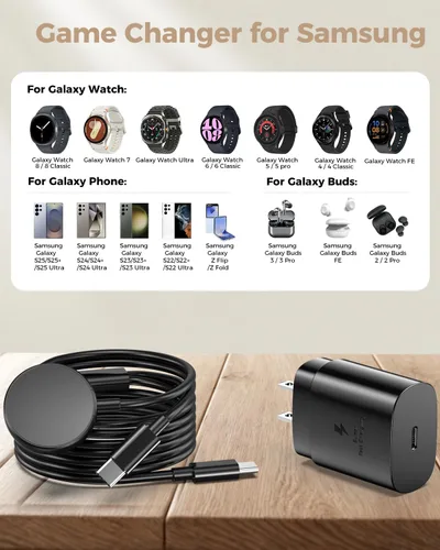 Vista 4 de 2 en 1 para Samsung Watch y cargador de teléfono y cargador rápido USB C de Negro