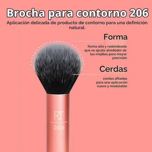 Vista 4 de Set de brochas de maquillaje sintéticas para una base impecable, cruelty-free, brocha para contornos, corrector, polvos y base, de Real Techniques