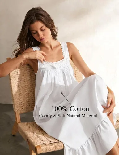 Vista 3 de YOZLY Camisones de algodón para mujer con bordado, sin mangas, con bolsillos S-XXXL