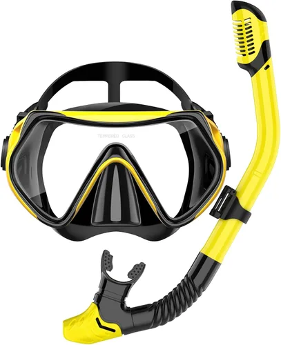 Vista 14 de Equipo de esnórquel para adultos, conjunto de esnórquel máscara de buceo con tubo seco superior, gafas de natación para adultos con cubierta nasal
