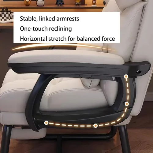 Vista 7 de Silla de oficina de piel sintética suave gruesa con almohada lumbar de espuma viscoelástica y reposapiés oculto. Puedes acostarte con un clic