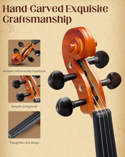 Vista 4 de Ktaxon Violín 4/4 Juego de Tamaño Completo Fiddle, Kit Completo de Violines Acústicos con Tablero Hecho a Mano, Estuche Rígido Ligero de Iniciación