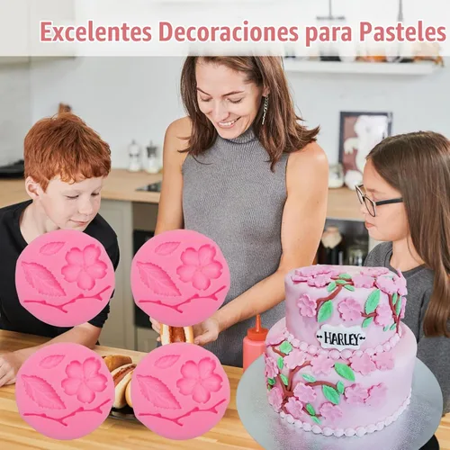 Vista 5 de Moldes en forma de flor de durazno, 4 unidades, moldes de silicona para decoración de pasteles, dulces, azúcar, cupcakes, pasteles, paletas