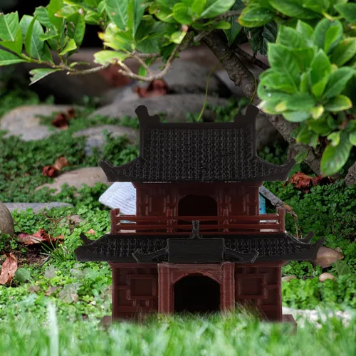 Vista 2 de COHEALI Mini pabellón de pecera, adorno de plástico micro paisaje decorativo para acuario, estatua de pabellón en miniatura ligera para escritorio