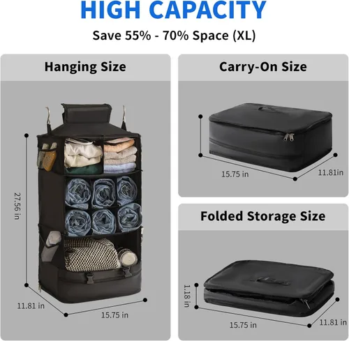 Vista 3 de SUCOME Cubos de embalaje colgantes para viajes, bolsas organizadoras de viaje con bolsa de aseo transparente, organizador plegable de maleta