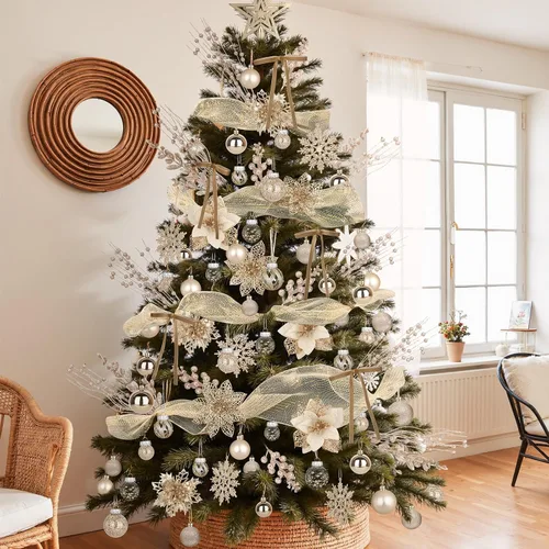 Vista 7 de Juego de 109 adornos para árbol de Navidad, adornos de bolas de Navidad Champán