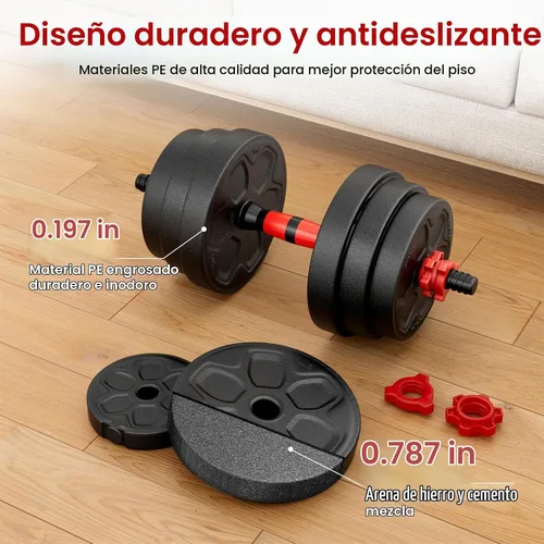 Vista 6 de Adjustable Dumbbell Set, 20/33/45/70/90lbs Free Weight Set with Connector, 5-in-1 Dumbbell Set for Barbells, Kettlebells, Push up Stand, Weight 20LB