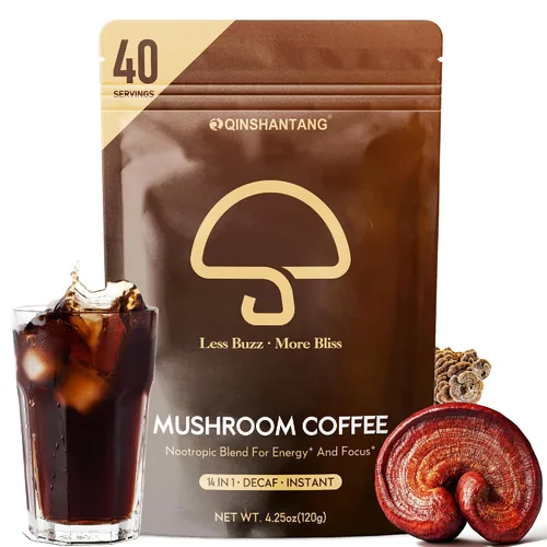 Vista 8 de Café instantáneo sin cafeína con hongos, suplemento de 14 hongos, 80 porciones grandes Mane de León, Reishi, Chaga, Cordyceps, Shiitake Energía
