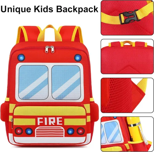 Vista 4 de Mochila para niños pequeños, preescolar, autobús, bolsa de libros 3D para jardín de infantes con lonchera aislante