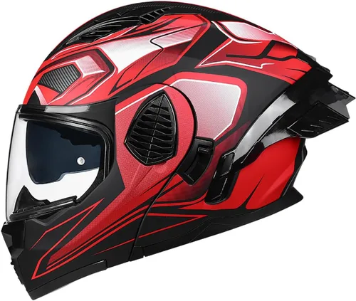 Vista 18 de Casco de Motociclista de Cara Completa con Visera Dual y Abatible para Adultos, Hombres y Mujeres, Integrado para Motocicleta, Calle, Ciclomotor