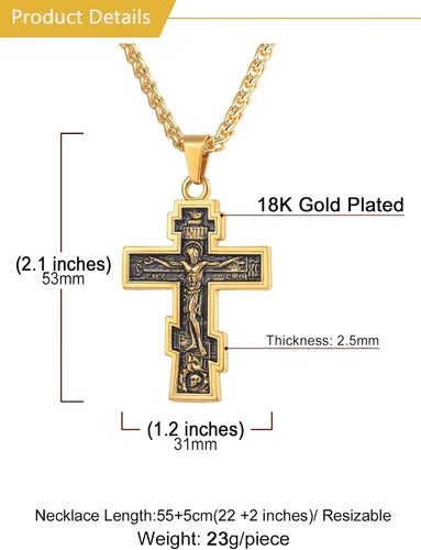 Vista 5 de U7 Colgante de cruz ortodoxa rusamanos rezandosigno de Ichthys para hombres y mujeres, acero inoxidable chapado en oro de 18 quilates, collar