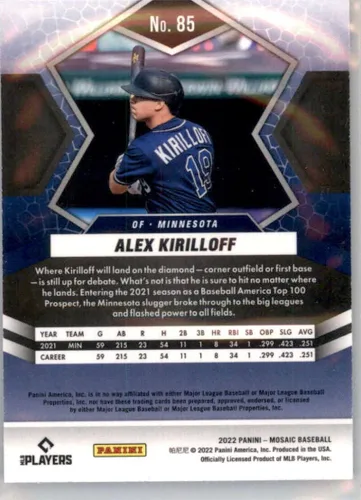 Vista 2 de 2022 Panini Mosaic #85 Alex Kirilloff Minnesota Twins Baseball Trading Card