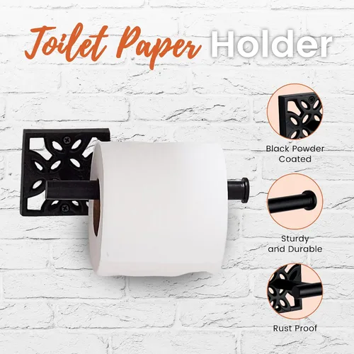 Vista 5 de Autumn Alley Juego de papel higiénico y toallero de baño, accesorios de baño modernos para montaje en pared, accesorios negros, 2 piezas, soporte