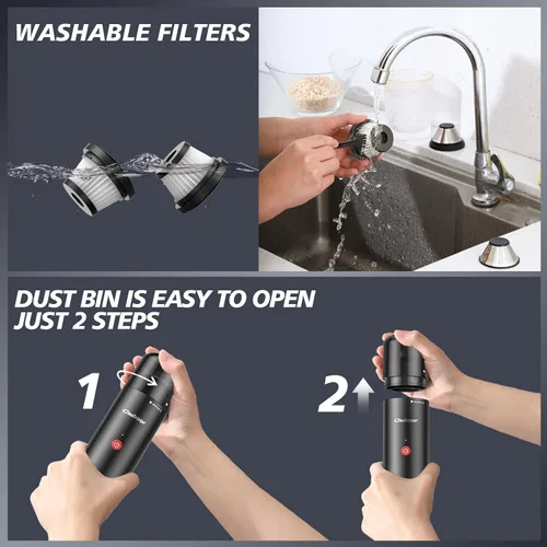 Vista 7 de Chuboor Mini aspiradora, potente aspiradora inalámbrica recargable para automóvil, pequeño eliminador de polvo para polvo, arena, migas, aspiradora