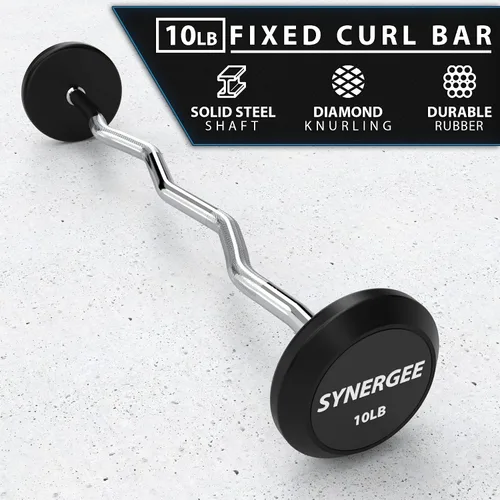 Vista 2 de Synergee Barra Fija Easy Curl Barra de Acero Curvada Pre-Ponderada con Pesas de Goma - Peso Fijo